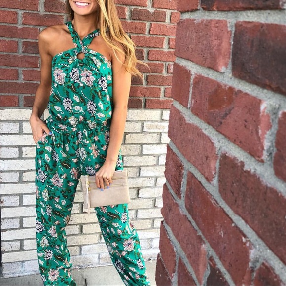 Green Floral Jumpsuit - Picture 1 of 2